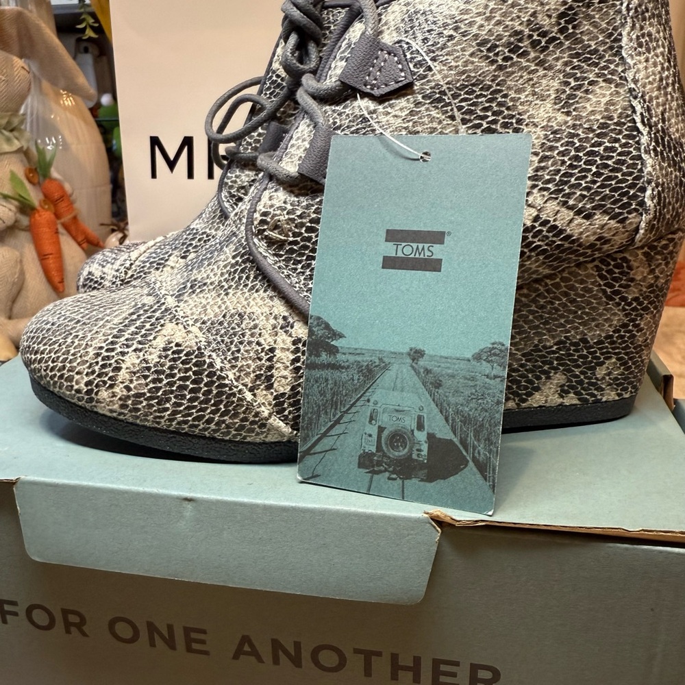 TOMS Snakeskin Wedge Booties
